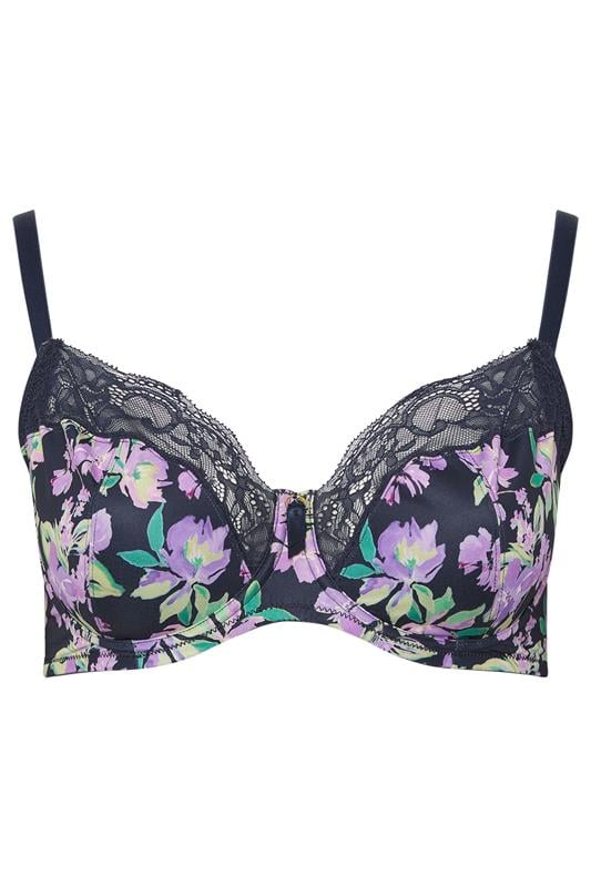 YOURS 2 PACK Plus Size Black & Purple Floral Underwired Bras | Yours Clothing 3