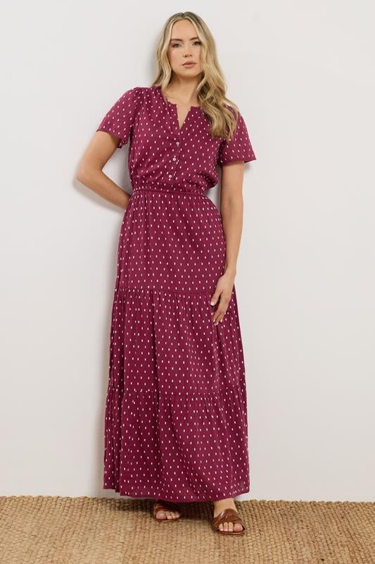LTS Tall Wine Red Dobby Spot Tiered Maxi Dress