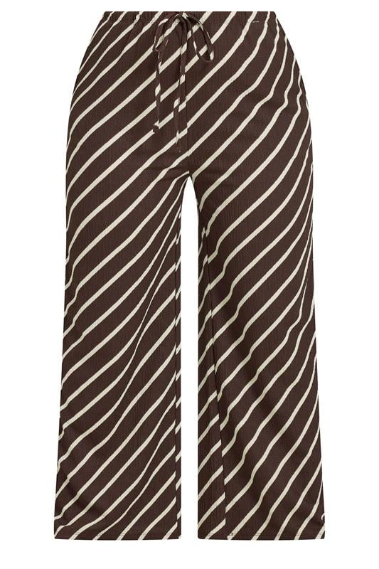 YOURS Plus Size Brown Striped Crinkle Wide Leg Trousers | Yours Clothing 5