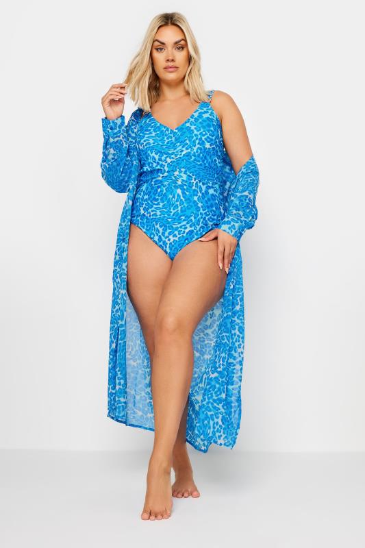 YOURS Plus Size Blue Tie Dye Leopard Print Swimsuit | Yours Clothing 4