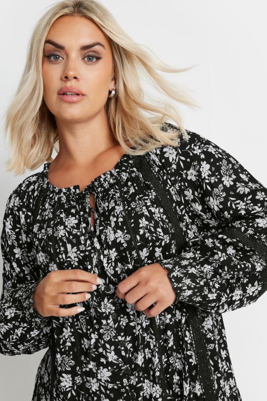 YOURS Plus Size Black Floral Print Tie Neck Boho Top | Yours Clothing 4