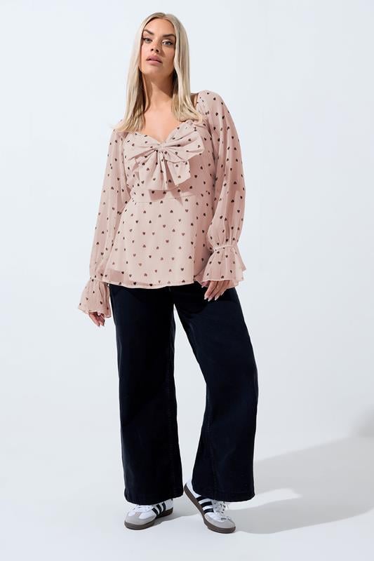 LIMITED COLLECTION Plus Size Pink Heart Bow Front Chiffon Top | Yours Clothing 3