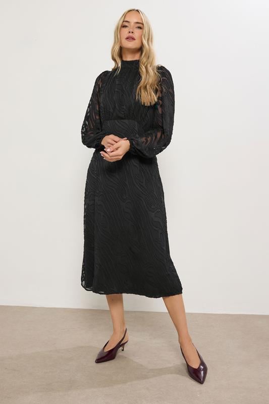LTS Tall Black Animal Burnout Tie Midi Dress | Long Tall Sally  1