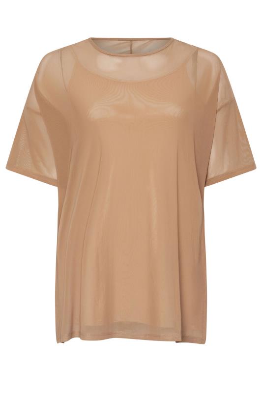 YOURS Plus Size Natural Brown Oversized Mesh Top | Yours Clothing 5