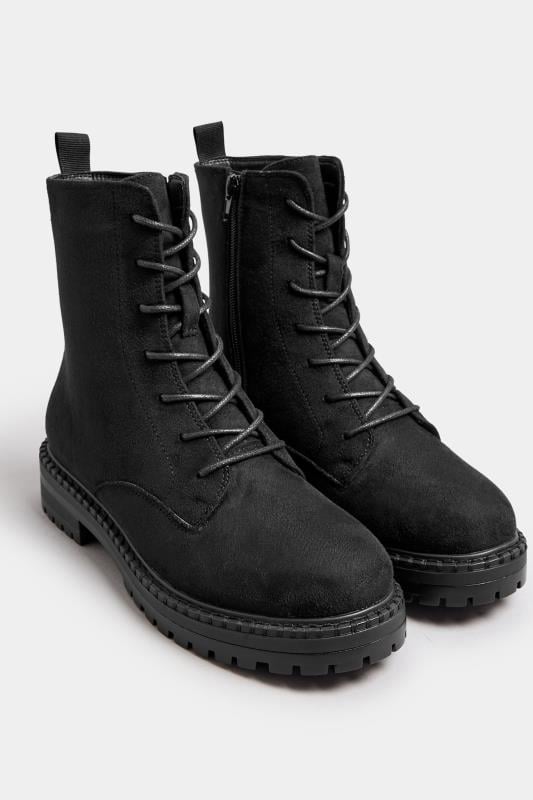 Black Faux Suede Lace Up Boots In Wide E Fit | Yours Clothing 2