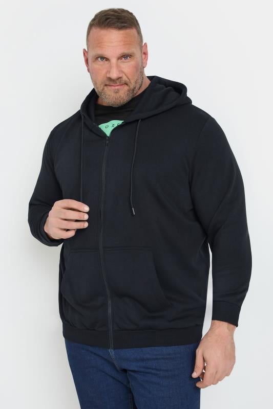  JACK & JONES Big & Tall Black Zip Through Hoodie