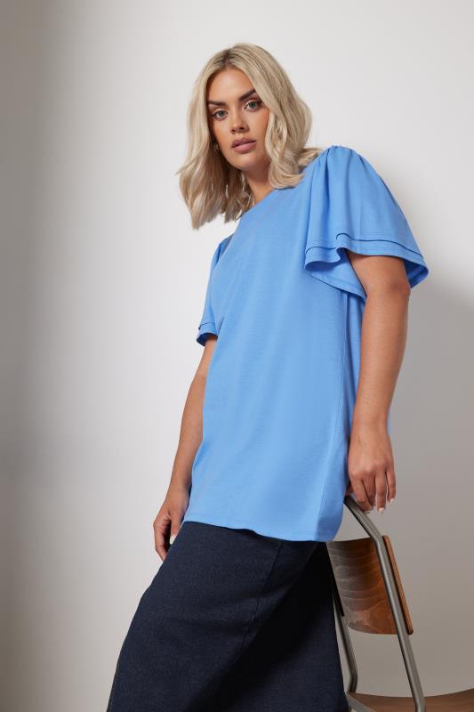 YOURS Plus Size Blue Double Angel Sleeve T-Shirt | Yours Clothing  1