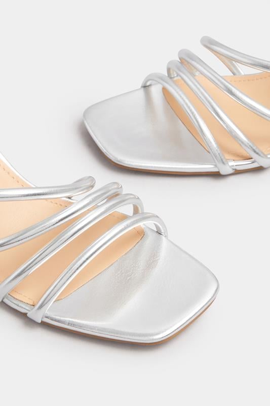 Silver Aysmmetric Strappy Block Heels In Standard Fit | Yours Clothing 5