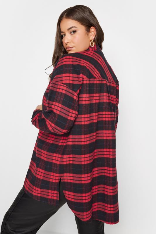 YOURS Curve Red Check Brushed Oversized Boyfriend Shirt 1