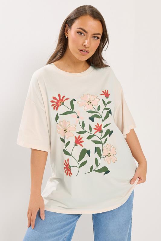 YOURS Plus Size Pink Floral Graphic T-Shirt | Yours Clothing 1