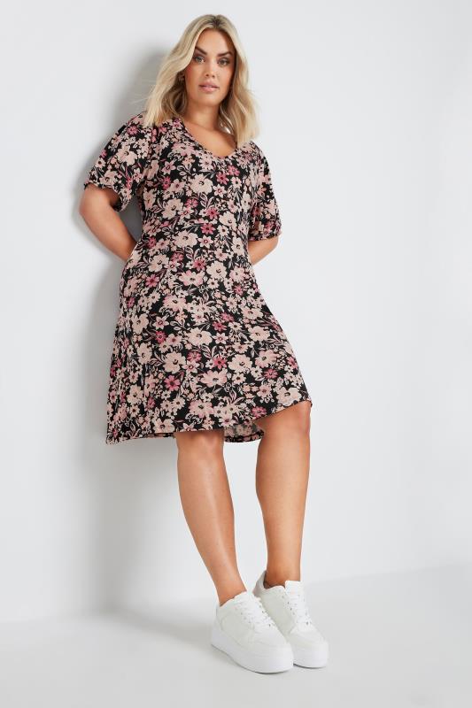 YOURS Plus Size Black Floral Print Mini Dress | Yours Clothing 1