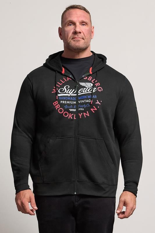 D555 Big & Tall Black 'Brooklyn N.Y.' Zip Through Hoodie