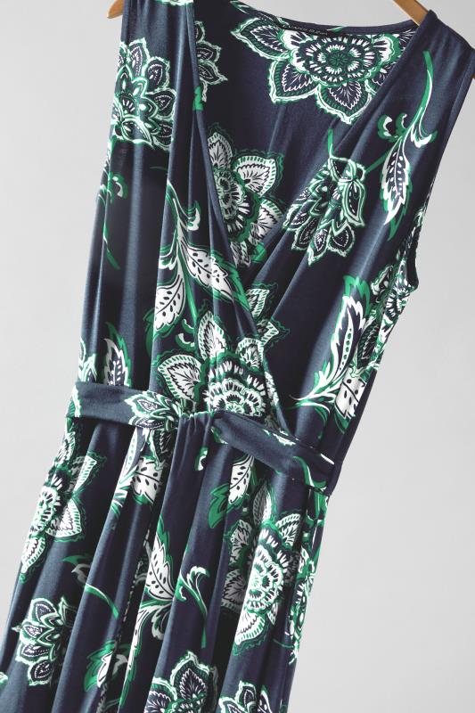 EVANS Plus Size Navy Blue & Green Paisley Print Wrap Dress | Evans  7