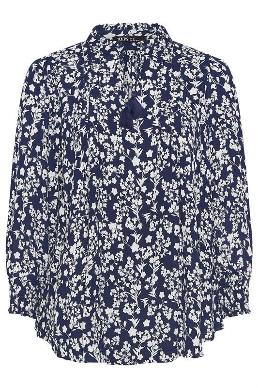Yours Plus Size Blue Floral Sequin Embellished Tie Neck Blouse 6