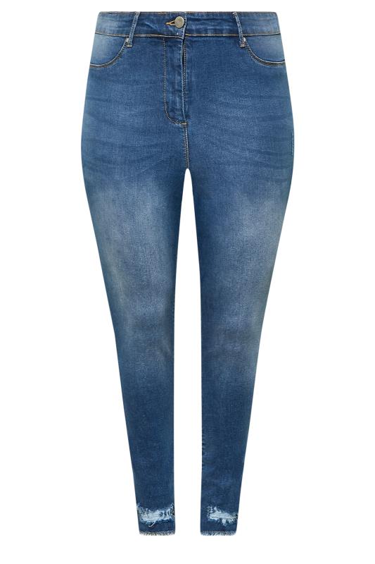 Plus Size Blue Distressed AVA Lift and Shape Skinny Jeans | Yours Clothing 7