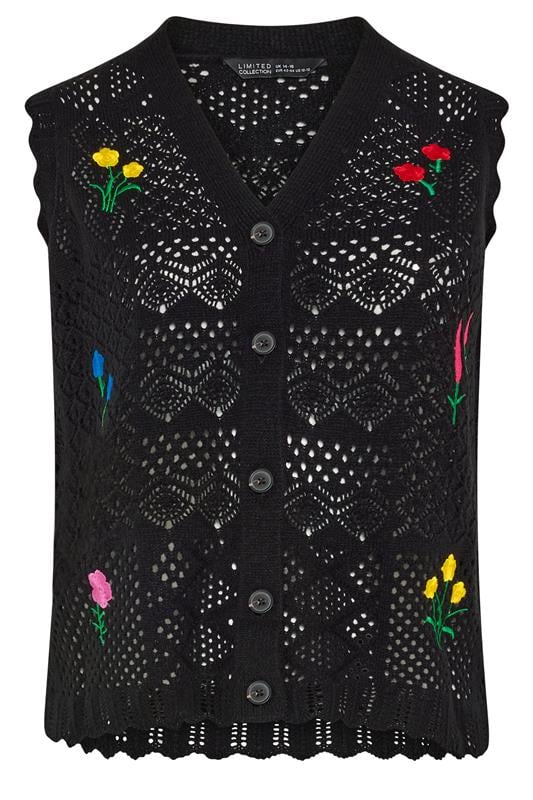 LIMITED COLLECTION Plus Size Black Floral Embroidered Knitted Waistcoat | Yours Clothing 5
