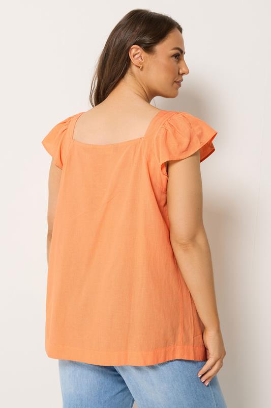 YOURS Plus Size Orange Linen Cap Sleeve Top | Yours Clothing 2