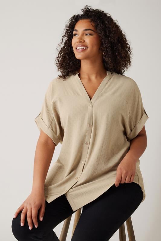 Plus Size  EVANS Curve Natural Brown Short Sleeve Blouse