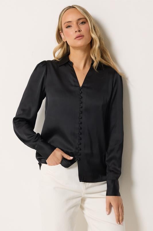LTS Tall Women's Black Satin Collared Blouse | Long Tall Sally 1