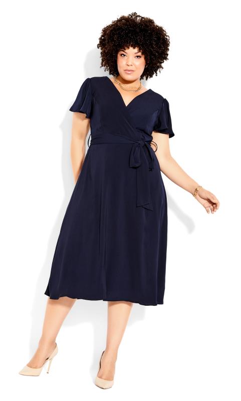 Plus Size  City Chic Navy Belted Wrap Dress