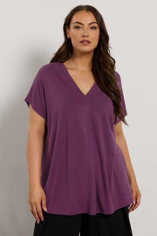 EVANS Curve Purple Premium Jersey Pleat Swing Top | Evans 1
