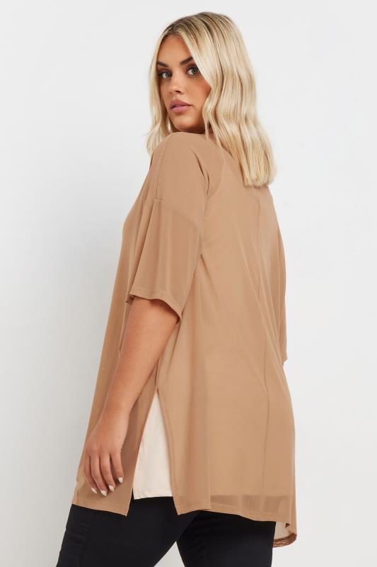 YOURS Plus Size Natural Brown Oversized Mesh Top | Yours Clothing 3