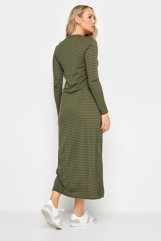 LTS Tall Womens Khaki Green & Black Stripe Ribbed Midi Dress | Long Tall Sally  3