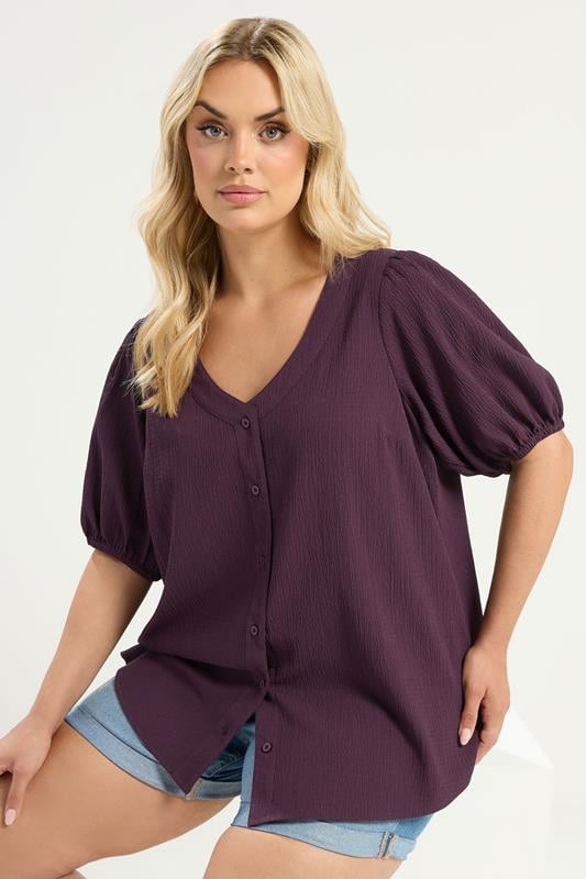 YOURS Plus Size Purple Button Textured Blouse | Yours Clothing 1