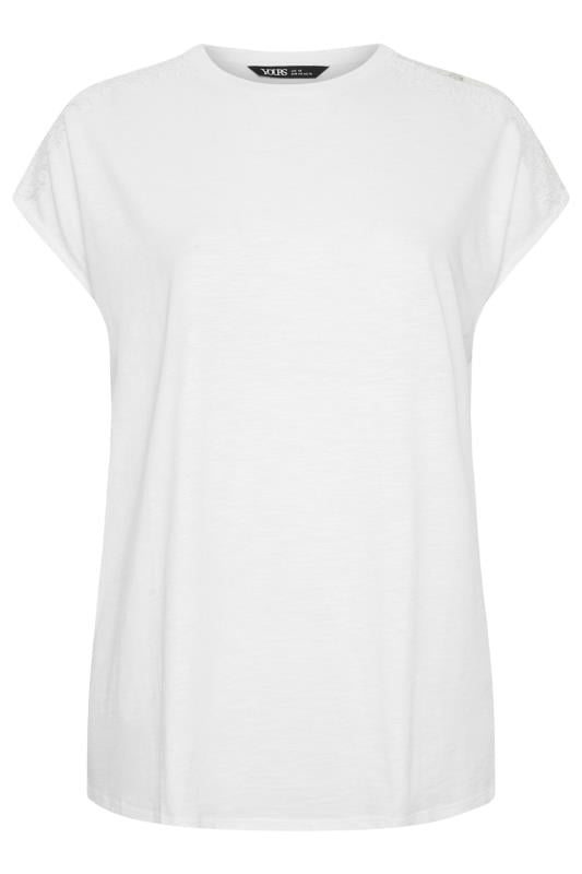 YOURS Plus Size White Lace Shoulder T-Shirt | Yours Clothing 5
