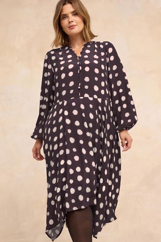 Plus Size  EVANS Curve Purple Spot Print Hanky Hem Dress