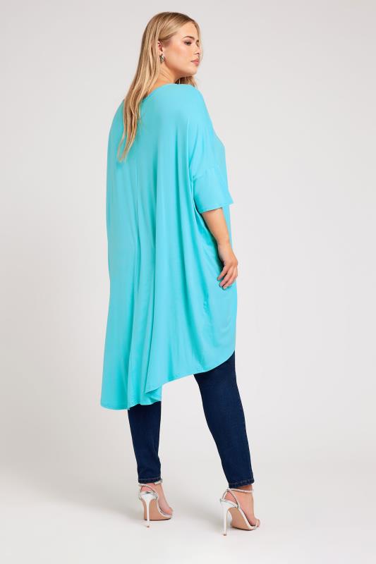 YOURS LONDON Plus Size Blue Dipped Hem Longline Tunic | Yours Clothing 3