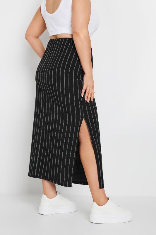 YOURS Plus Size Black Textured Pinstripe Maxi Skirt | Yours Clothing 3