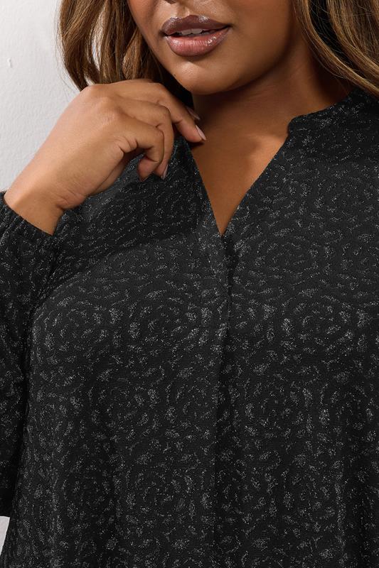 YOURS Plus Size Black Metallic Pleated Mini Dress | Yours Clothing 4