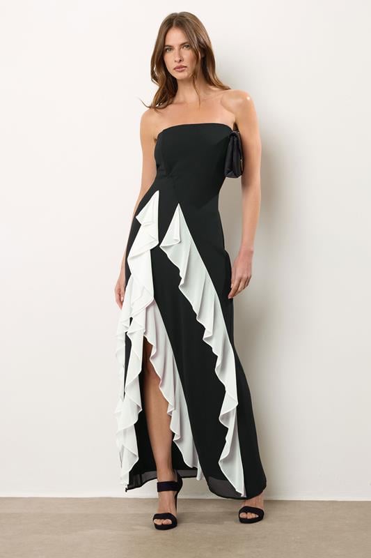 STAR Black Bandeau Contrast Ruffle Maxi Dress | StarByJM 1