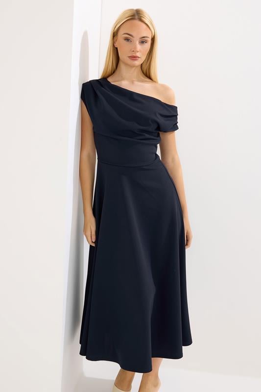 STAR Navy Blue Off Shoulder Fit and Flare Dress