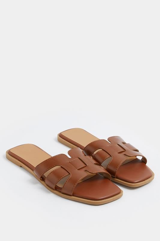  Yours Brown Cut Out Mule Sandals In Wide E Fit