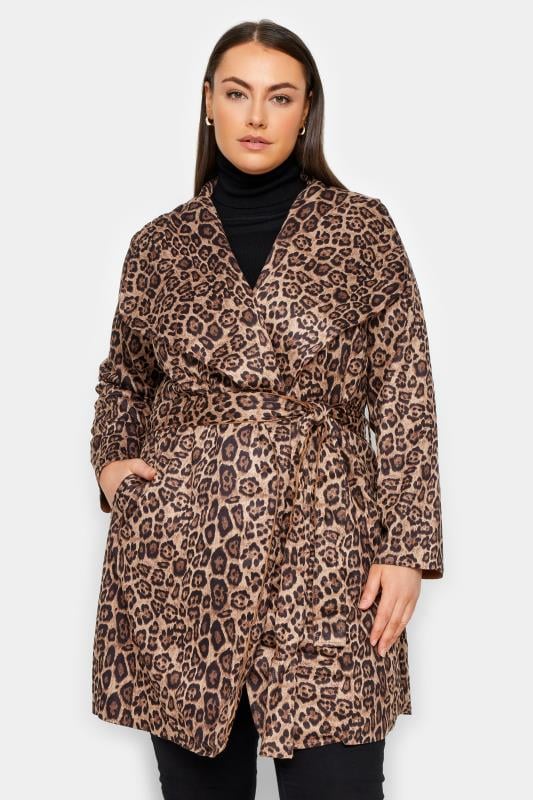 Plus Size  Zim & Zoe Brown Leopard Print Wrap Coat