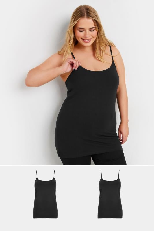 YOURS Plus Size 2 PACK Black Cami Tops | Yours Clothing  1