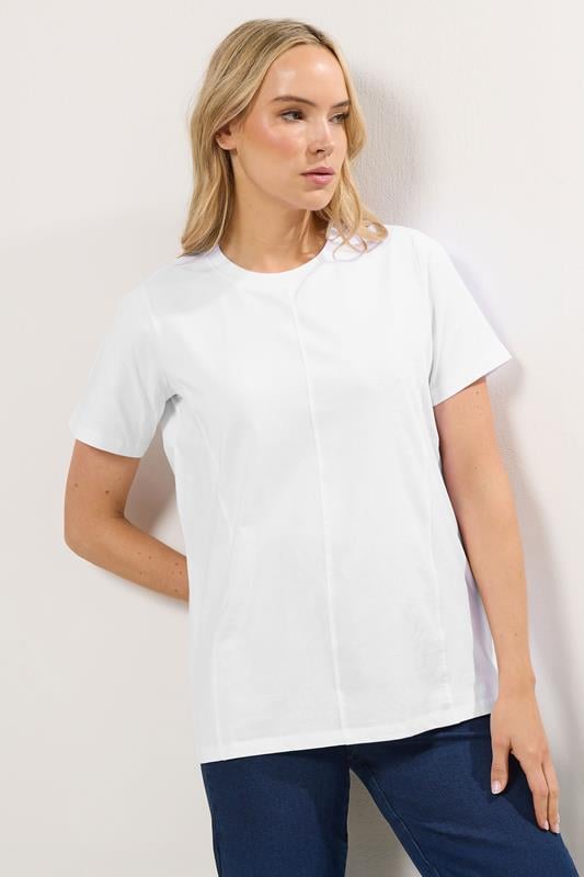 LTS Tall White Stitch Seam Panel Cotton T-Shirt
