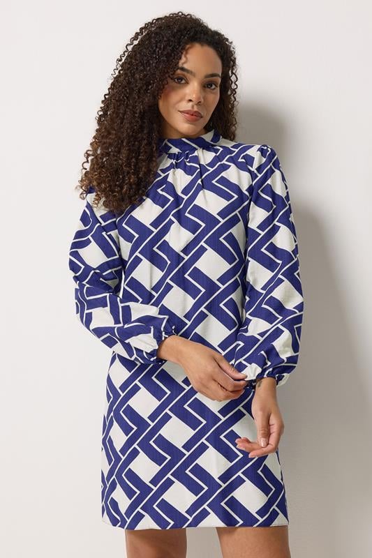 M&Co Blue Geometric Print Belted Tunic Dress