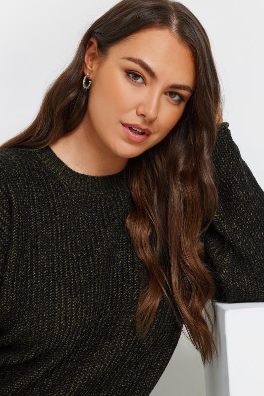 YOURS Plus Size Black & Green Knitted Jumper | Yours Clothing 5