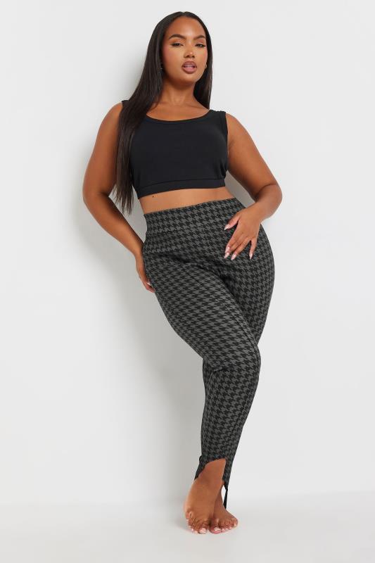 YOURS Plus Size Black Dogtooth Check Bengaline Stirrup Leggings | Yours Clothing 3