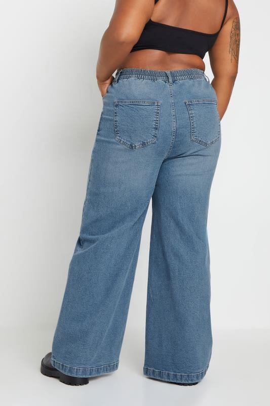 YOURS Plus Size Blue Wide Leg Slouchy Jeans | Yours Clothing 4