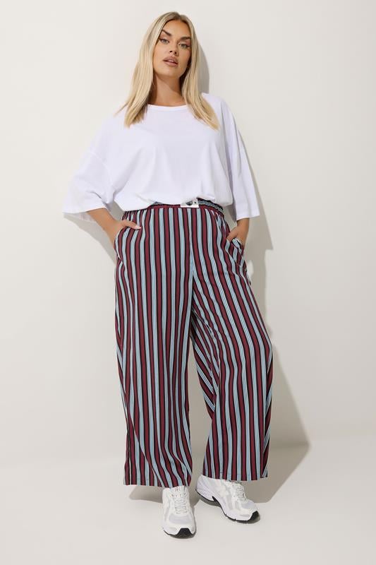 LIMITED COLLECTION Plus Size Blue Stripe Boxer Waist Trousers | Yours Clothing 1