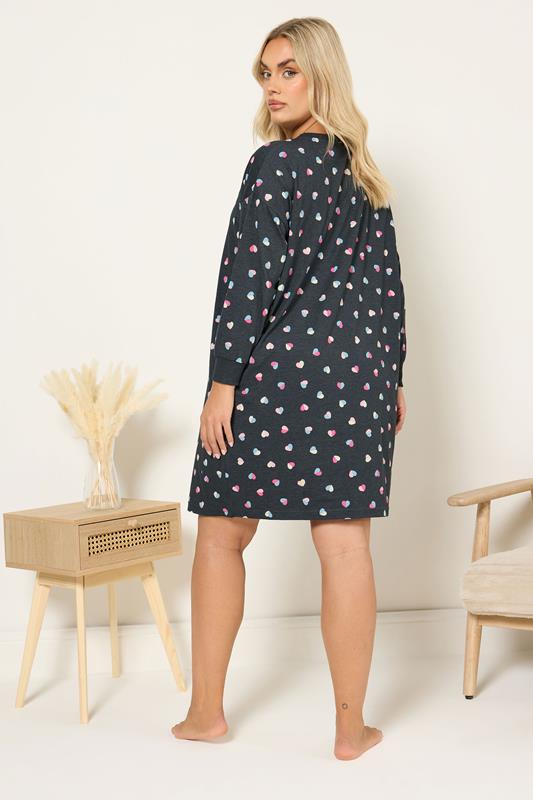 YOURS Plus Size Grey Heart Long Sleeve Nightdress | Yours Clothing 2