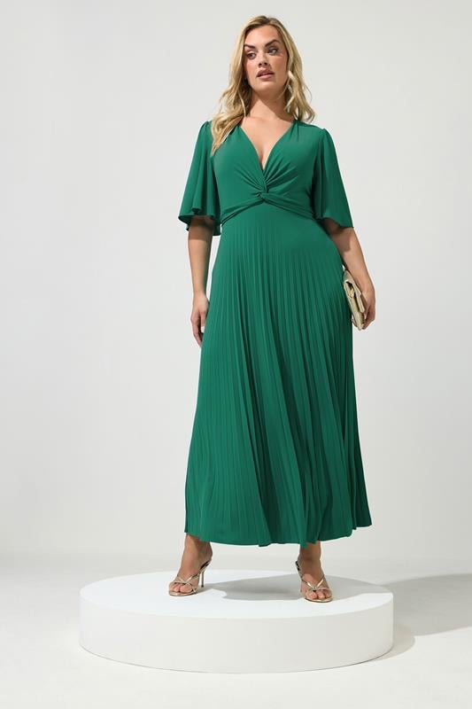 YOURS LONDON Plus Size Aqua Blue Knot Pleated Maxi Dress | Yours Clothing 1
