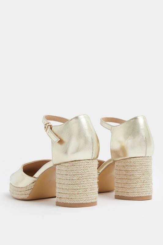 Gold Espadrille Platform Block Heels In Extra Wide EEE Fit | Yours Clothing 4