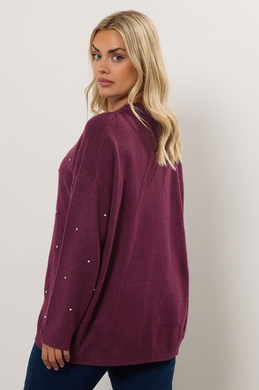 YOURS Plus Size Burgundy Red Diamante Embellished Jumper | Yours Clothing  2