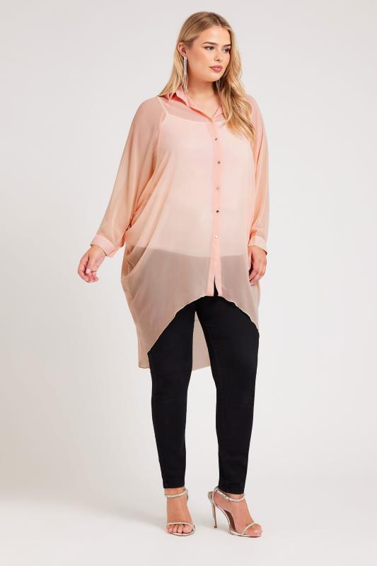 YOURS LONDON Plus Size Pink Longline Batwing Sleeve Shirt  | Yours Clothing 2