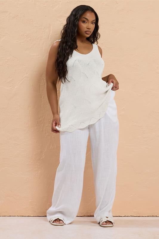 YOURS Plus Size Natural Brown Scallop Hem Knitted Vest Top | Yours Clothing 2